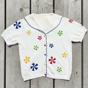 Vintage Nautical Sweater Cardigan Summer Sailor Whirly Candy S Small M Medium
